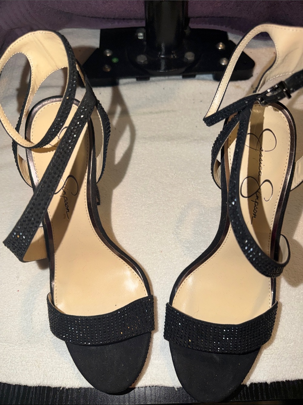 Jessica Simpson Black Rhinestone Ankle-Strap Heels